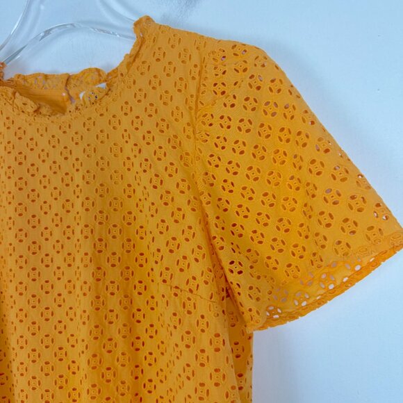 J. Crew Factory Eyelet Puff-Sleeve Top Short Sleeve Orange Size XS EUC - Picture 3 of 12